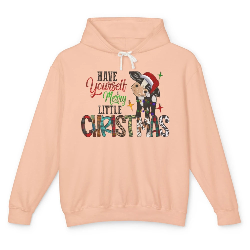 Cow Santa Have Yourself Merry Little Christmas Western Xmas Unisex Lightweight Hoodie