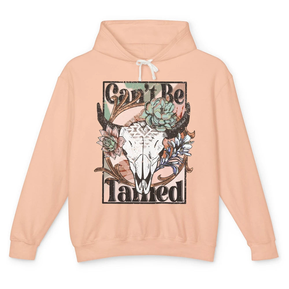 Floral Boho Bull Skull Can't Be Tamed Western Country Spirit Unisex Lightweight Hoodie