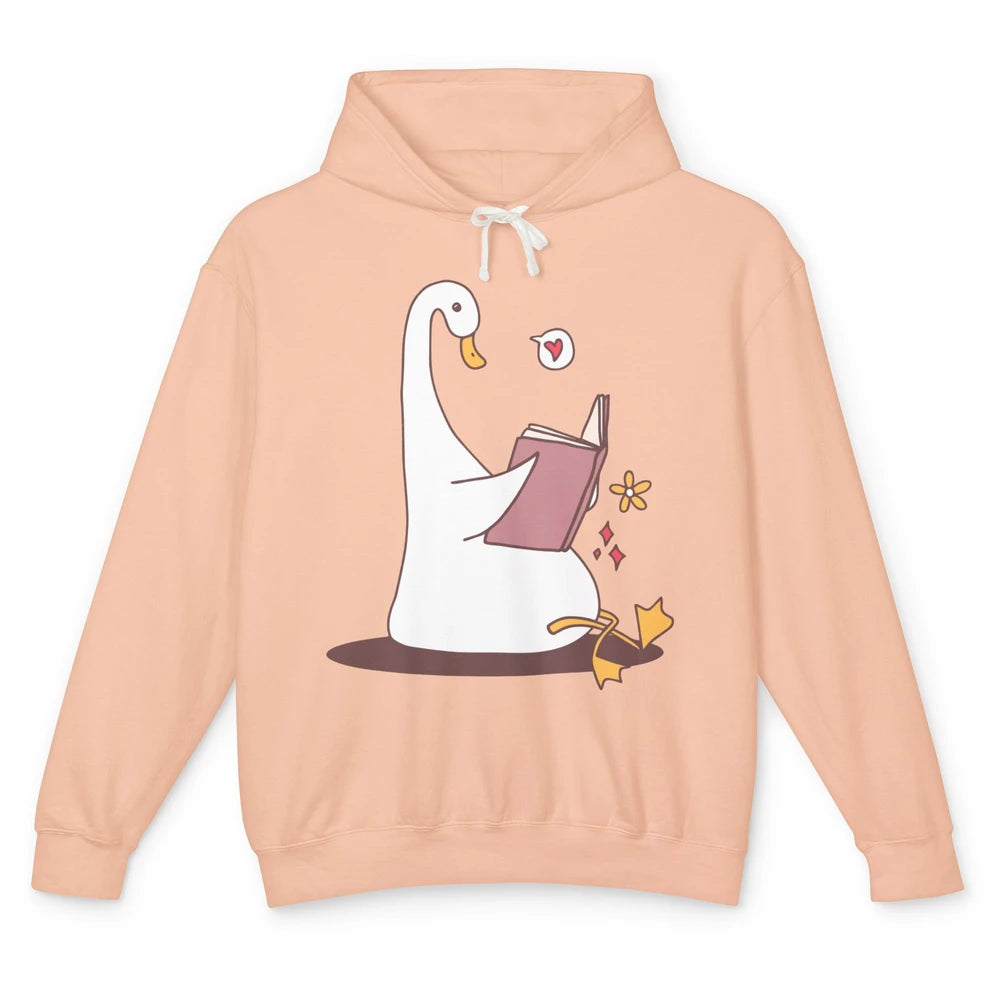 Funny Silly Goose Book Reading Goose Book Lovers Bookish Unisex Lightweight Hoodie