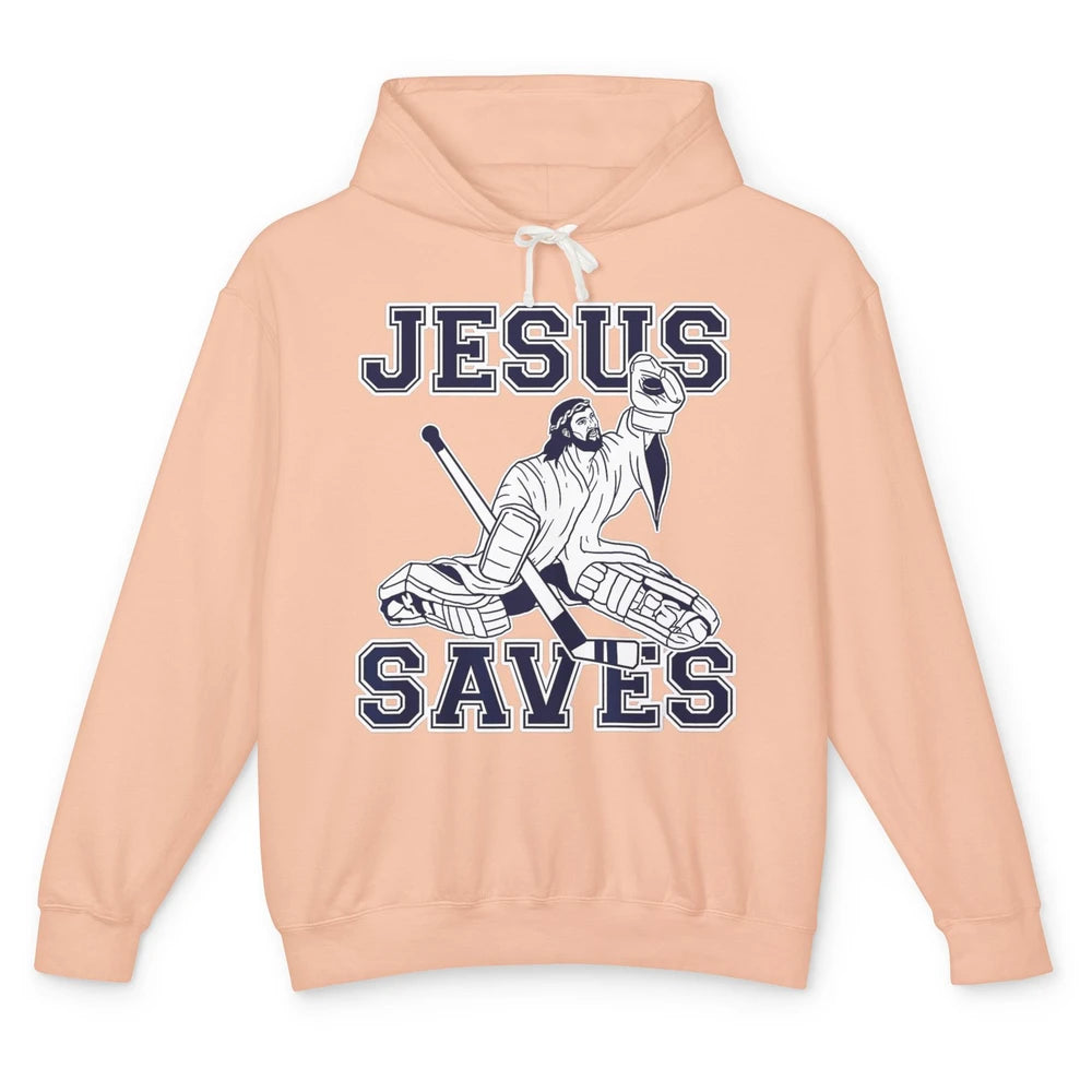 Funny Jesus Saves Ice Hockey Player Sports Game God Humor Unisex Lightweight Hoodie