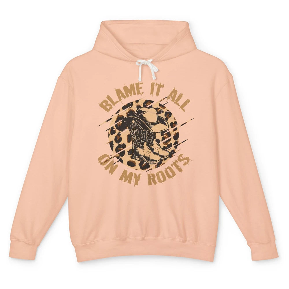 Retro Leopard Cowboy Boots Blame It On My Roots Western Girl Unisex Lightweight Hoodie