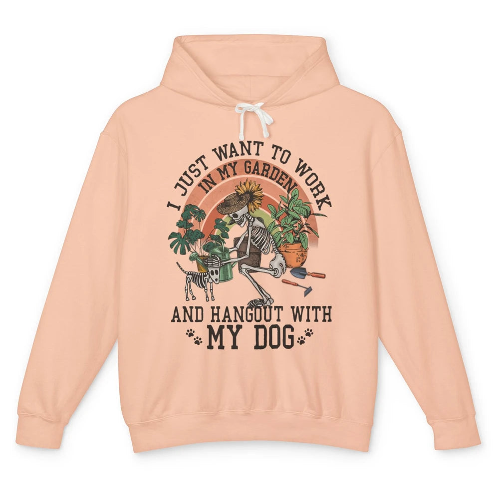 Funny Skeleton Work In Garden Hangout With Dog Botanic Plant Unisex Lightweight Hoodie