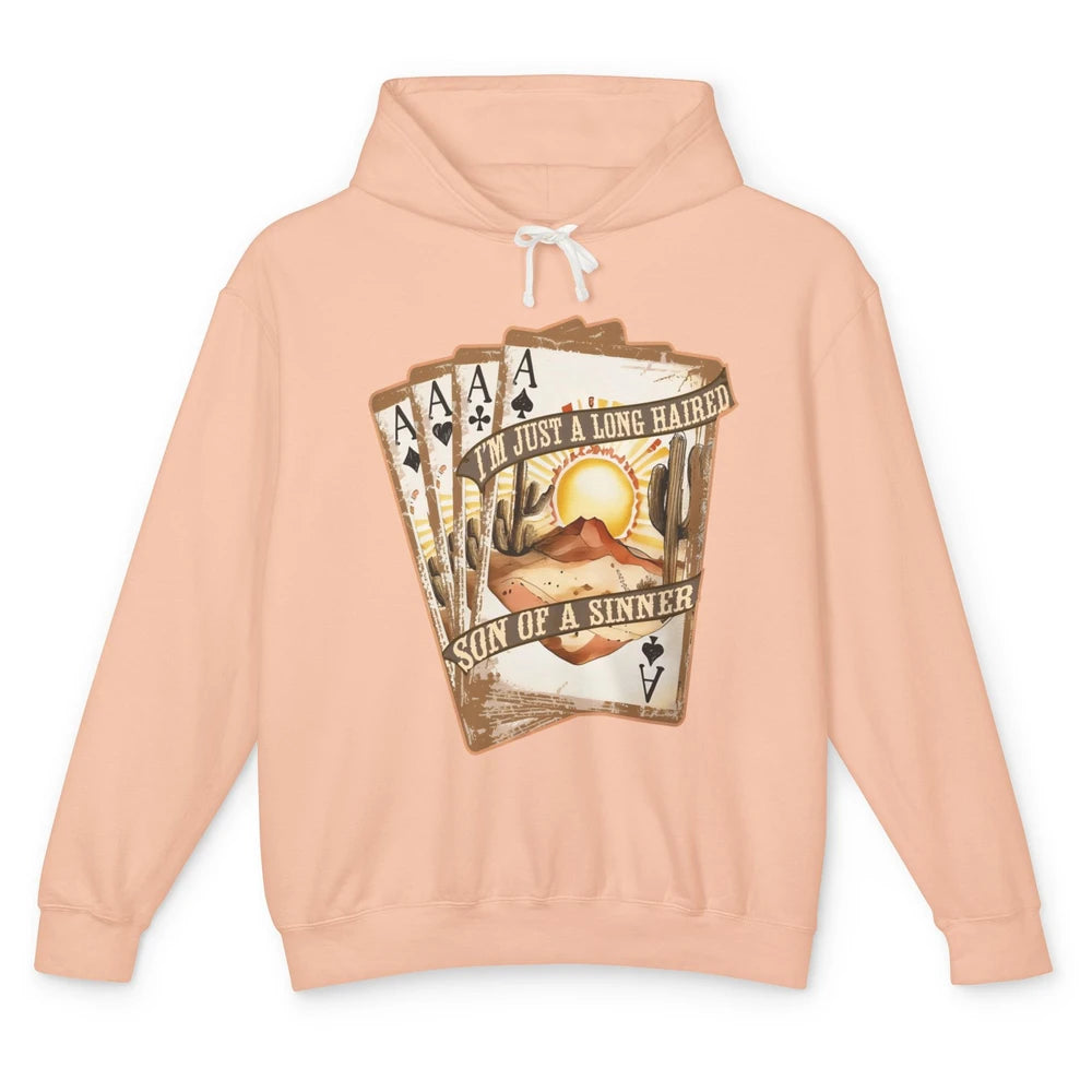 Retro Desert Sunset Long Haired Son Of Sinner Cards Western Unisex Lightweight Hoodie