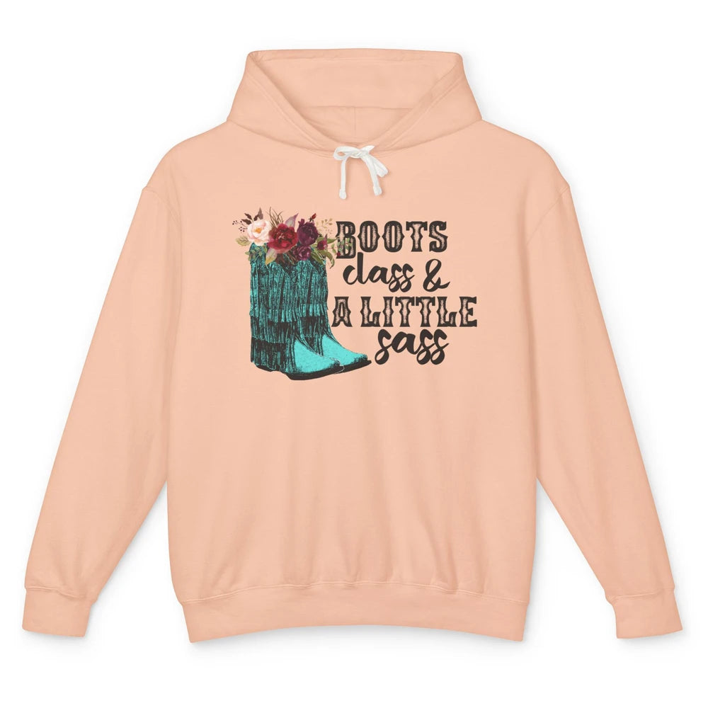 Floral Cowgirl Boots Class A Lil Sass Western Country Girl Unisex Lightweight Hoodie