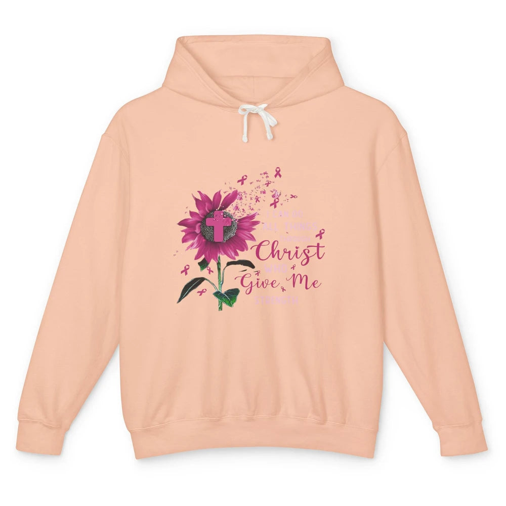 Breast Cancer Month Sunflower God Strength Cross Pink Ribbon Unisex Lightweight Hoodie