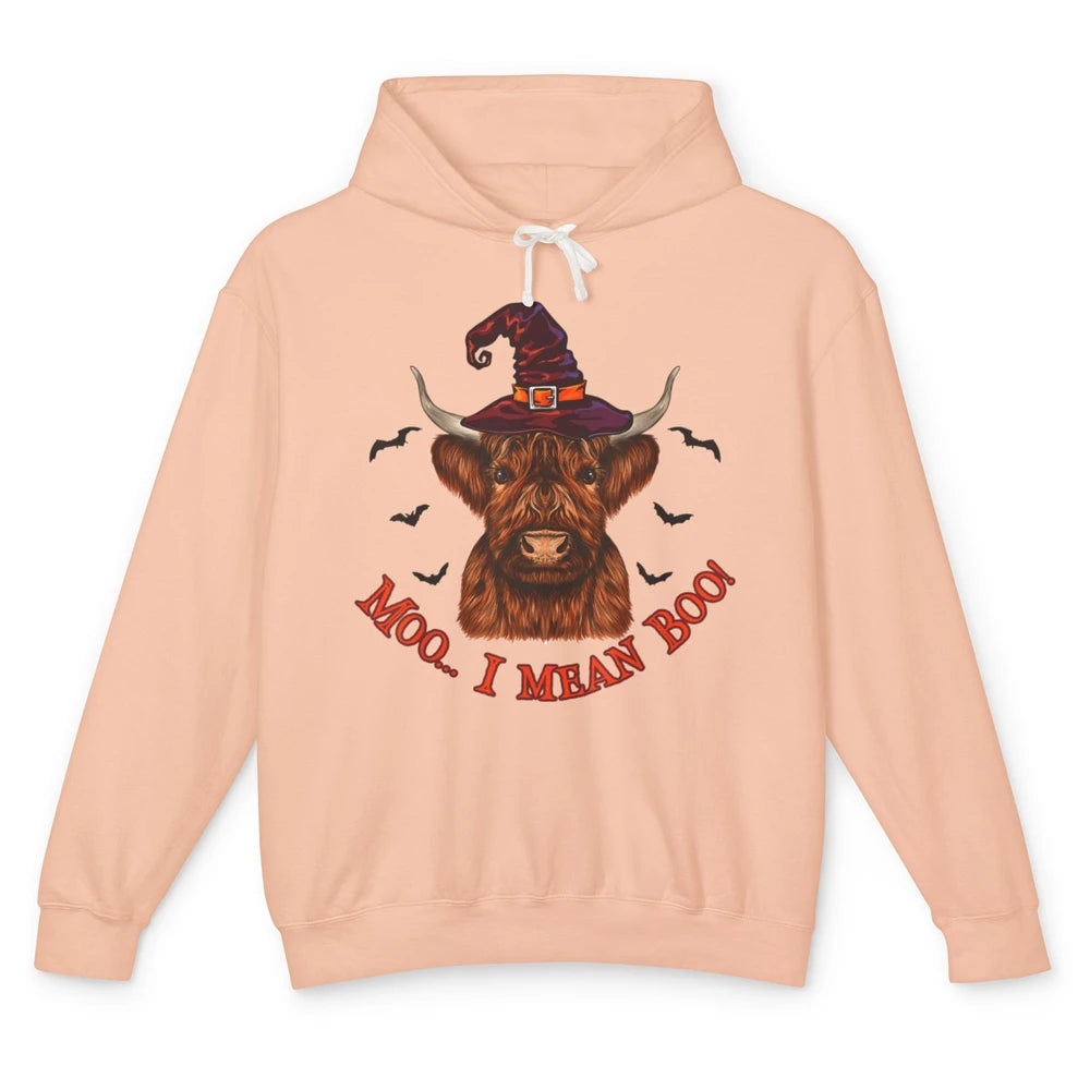 Funny Moo I Mean Boo Ghost Cow Spooky Farm Witch Halloween Unisex Lightweight Hoodie