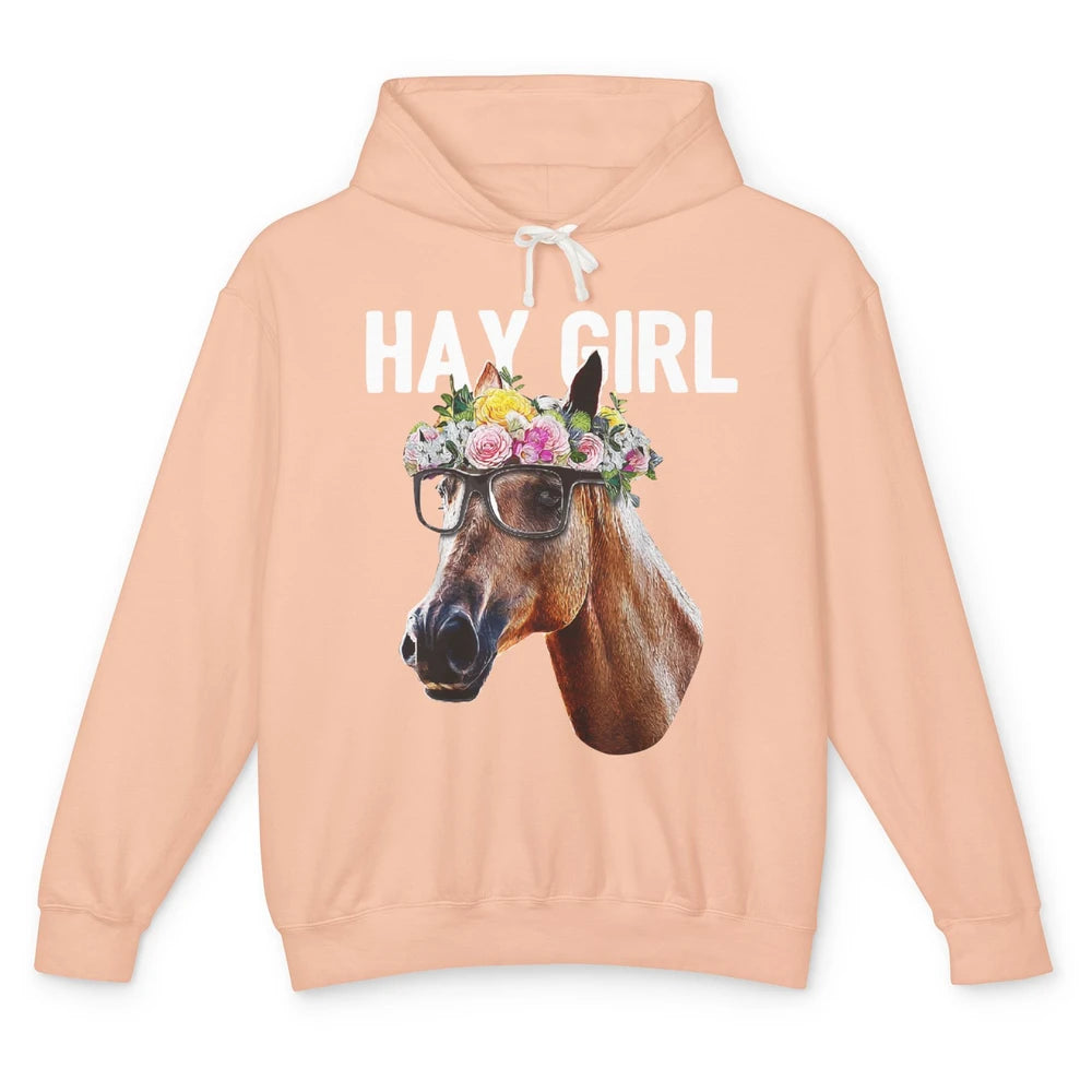 Cute Hay Girl Horse Floral Crown Rose Equestrian Farm Animal Unisex Lightweight Hoodie