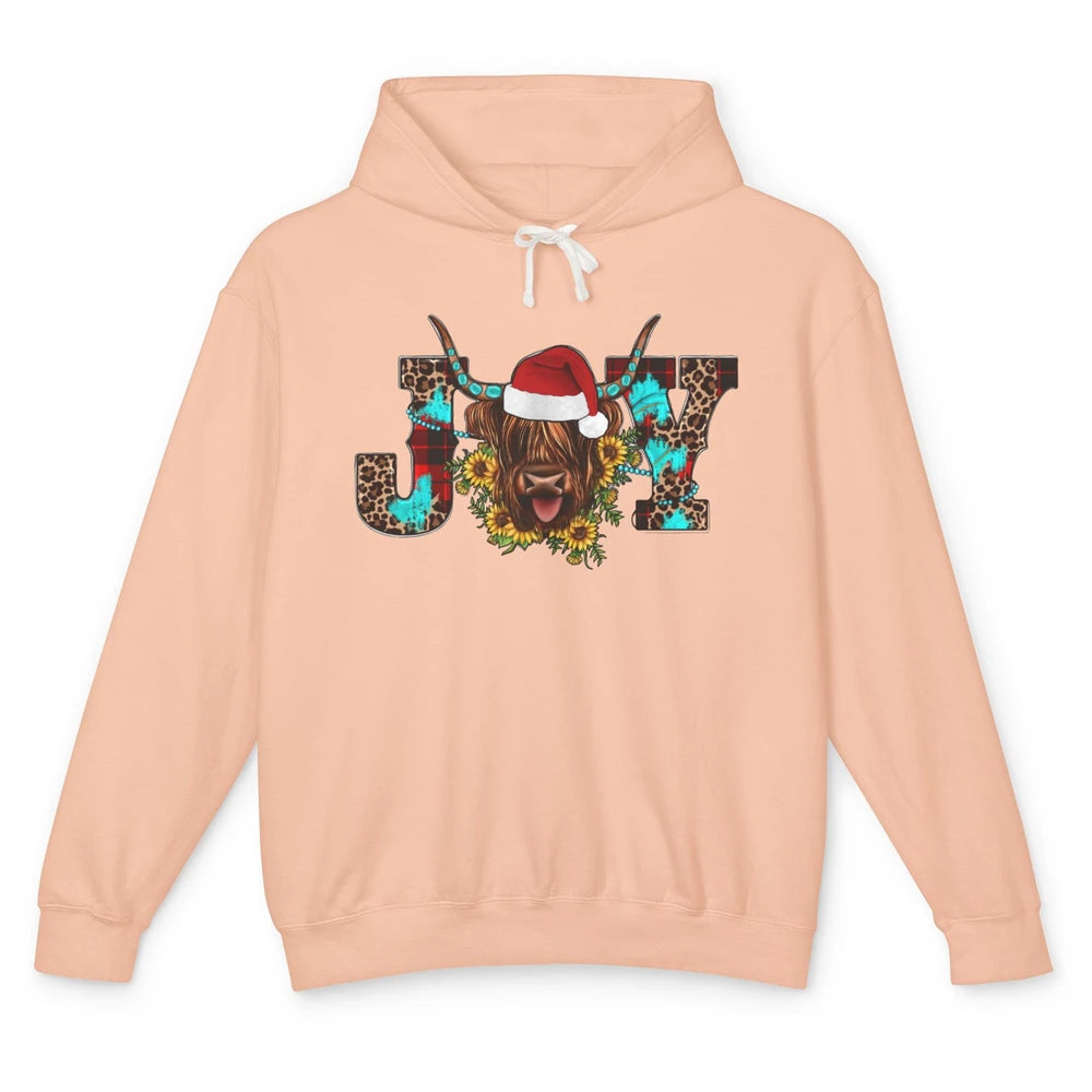 Highland Cow Christmas Joy Heifer Western Country Cowboy Unisex Lightweight Hoodie