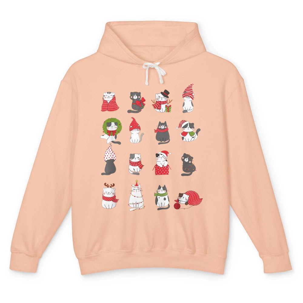 Merry Christmas Meowy Cat Cute Santa Hat Kitten Xmas Kawaii Unisex Lightweight Hoodie