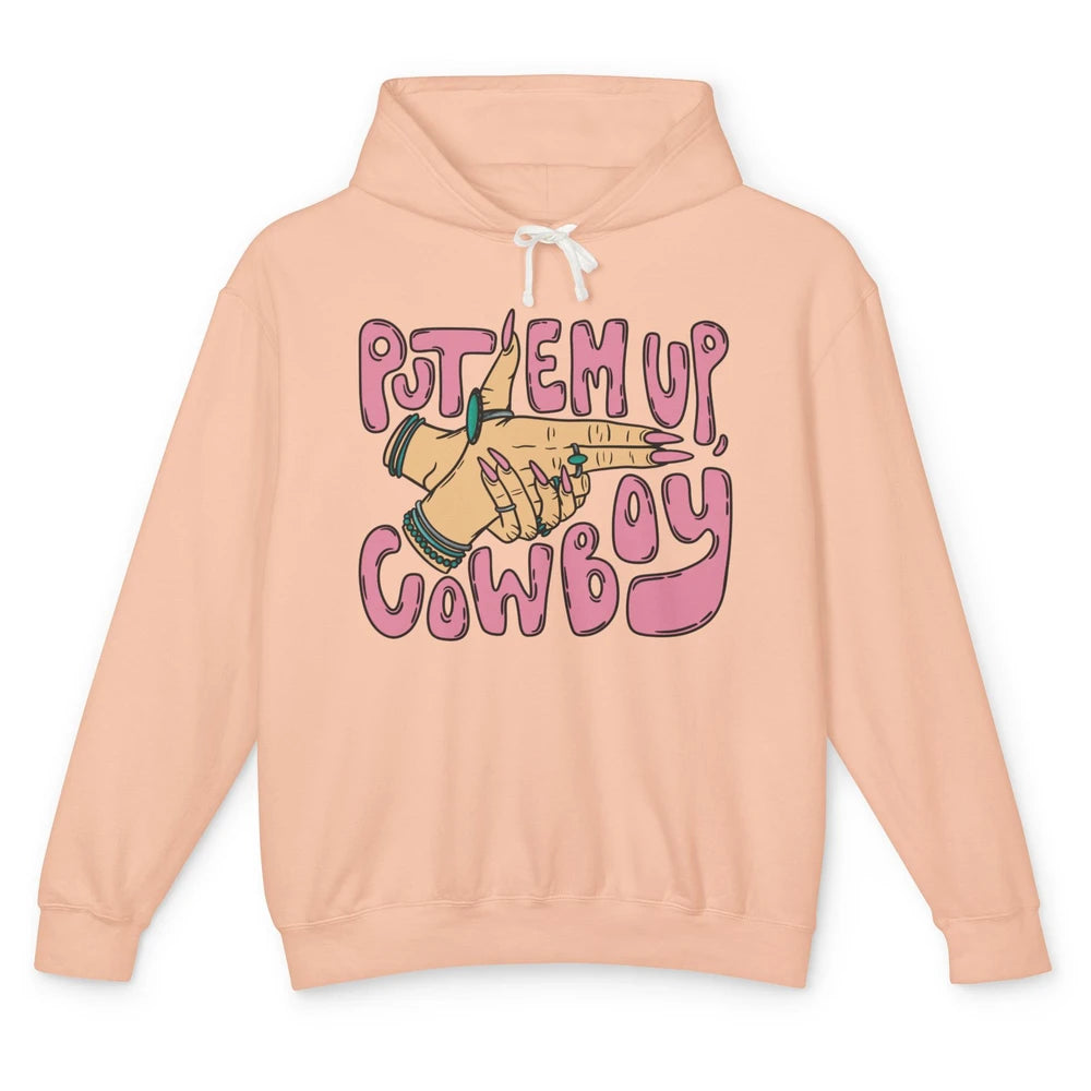 Retro Turquoise Cowgirl Hands Put 'Em Up Cowboy Western Girl Unisex Lightweight Hoodie