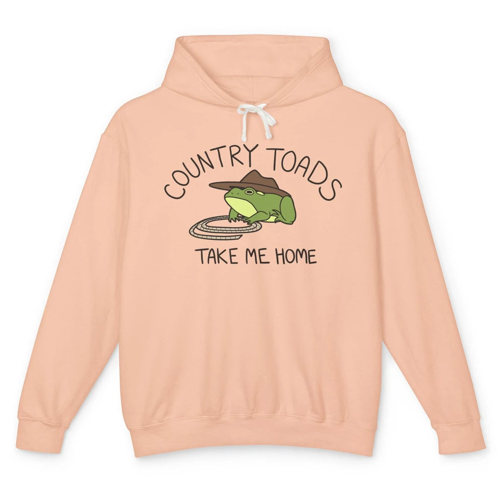 Country Toads Take Me Home Funny Frog Country Cowboy Frog Unisex Lightweight Hoodie