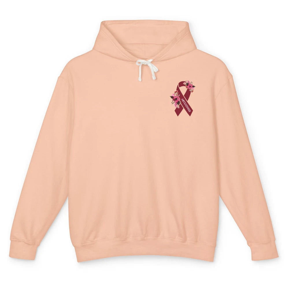 Amyloidosis Awareness Floral Burgundy Ribbon Rainbow Unisex Lightweight Hoodie