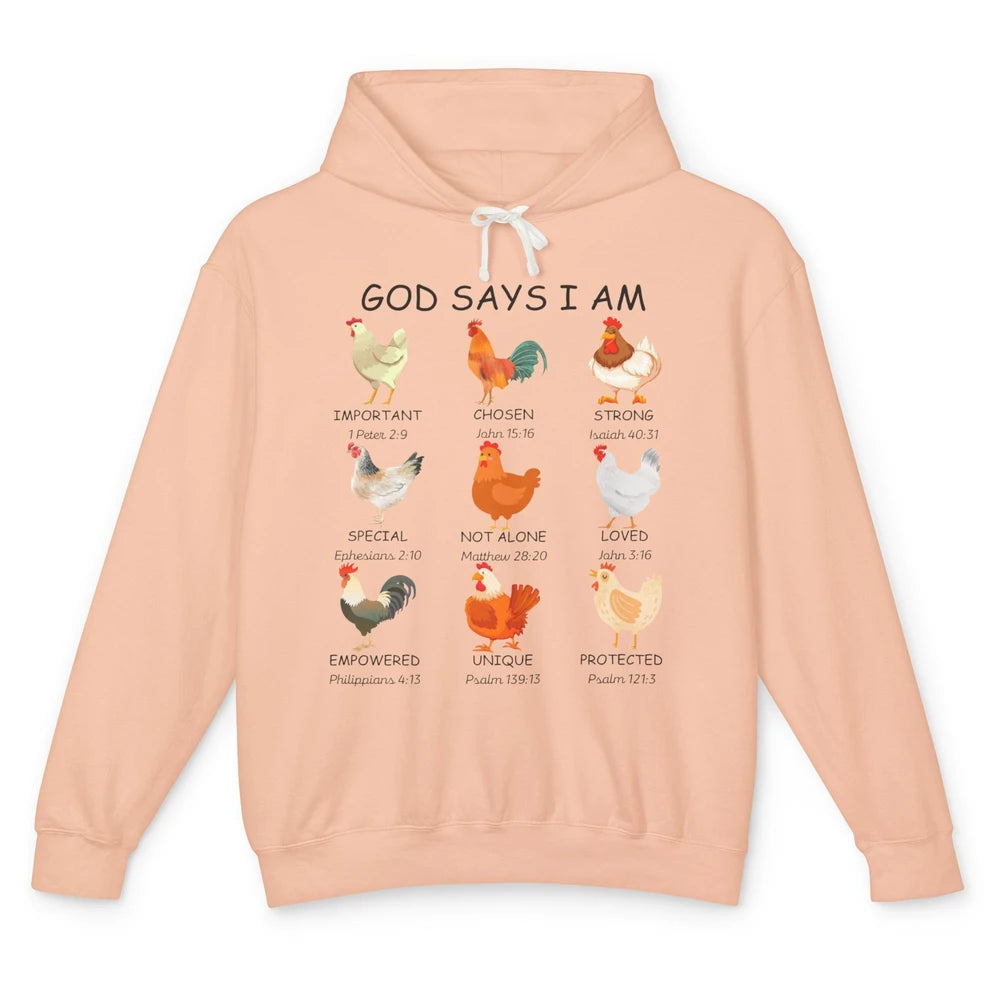 God Says I Am Chicken Christian Bible Funny Farm Chicken Unisex Lightweight Hoodie