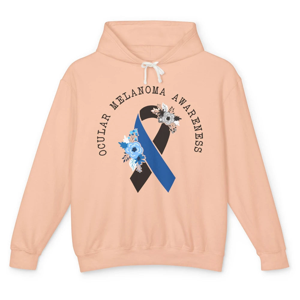 Ocular Melanoma Awareness Floral Black Blue Ribbon Rainbow Unisex Lightweight Hoodie