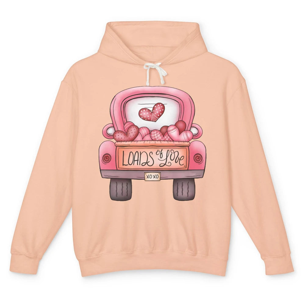 Retro Truck Pink Balloons Loads Of Love Western Valentine Unisex Lightweight Hoodie