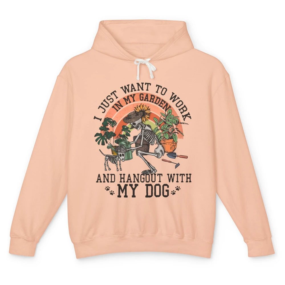 Retro Skeleton Gardening In The Garden Hang Out With My Dog Unisex Lightweight Hoodie