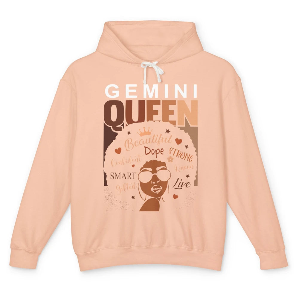 Afro Girl Melanin Gemini Queen Born in June Black Queen Gift Unisex Lightweight Hoodie