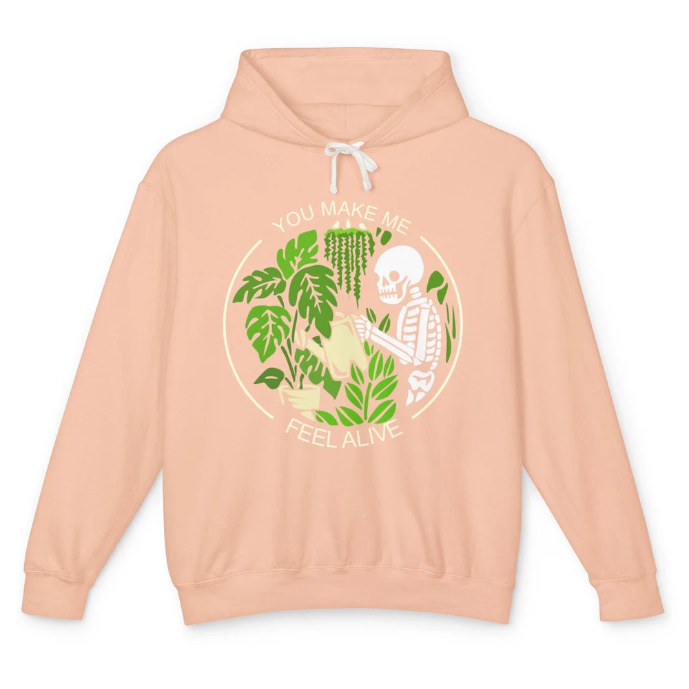 Funny Skeleton Gardening Makes Me Feel Alive Plant Lovers Unisex Lightweight Hoodie