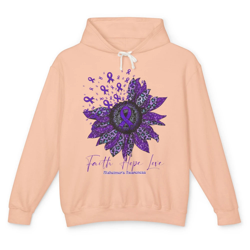 Faith Hope Love Purple Sunflower Alzheimer Brain Awareness Unisex Lightweight Hoodie