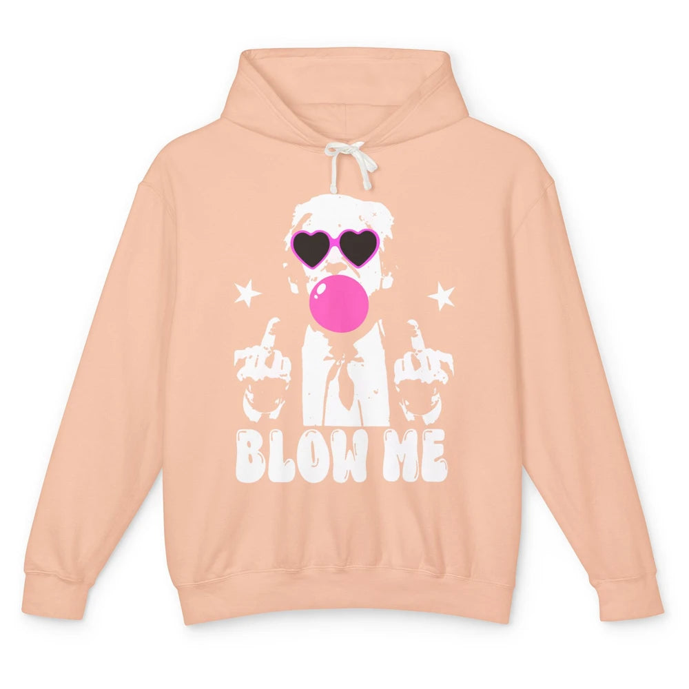 Blow Me Funny Donald Trump Pink Bubble Gum Sarcastic Hand Sign President Heart Sunglasses Chewing Gum Unisex Lightweight Hoodie