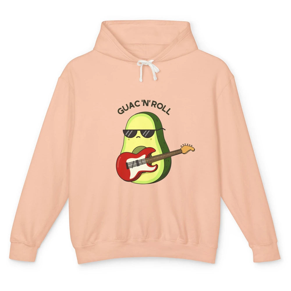 Guac N Roll Cute Rocker Rock Avocado Pun Electric Guitar Unisex Lightweight Hoodie