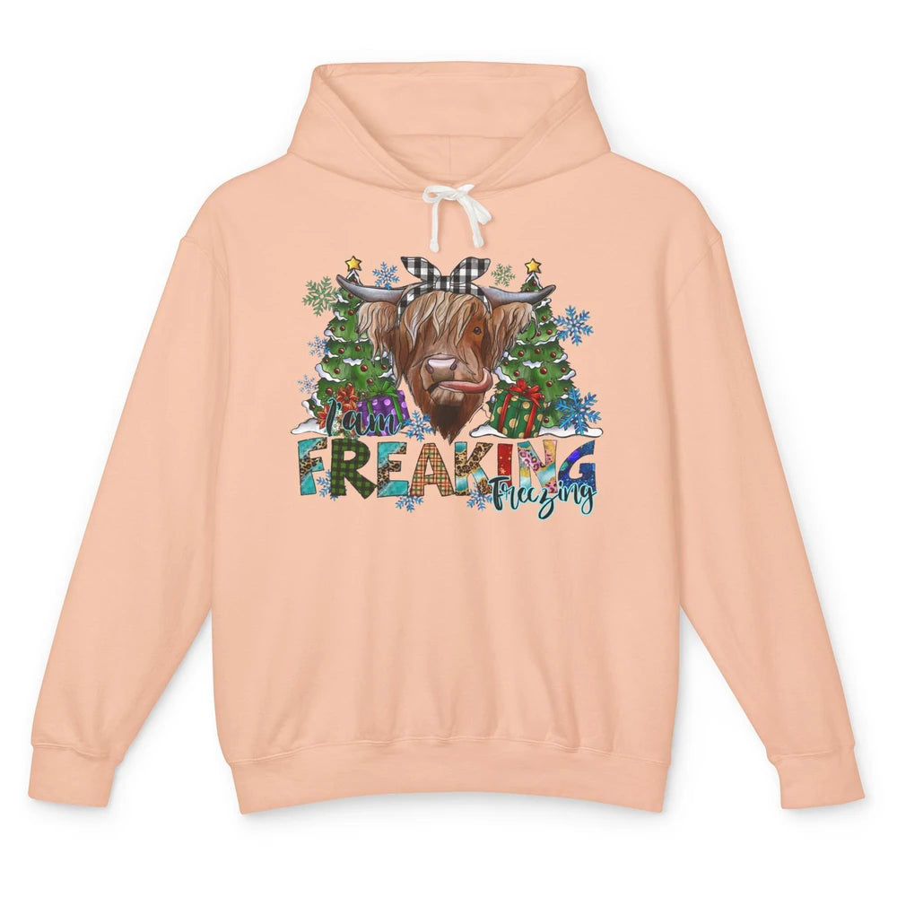 Highland Cow Bandana I'm Freaking Freezing Western Christmas Unisex Lightweight Hoodie