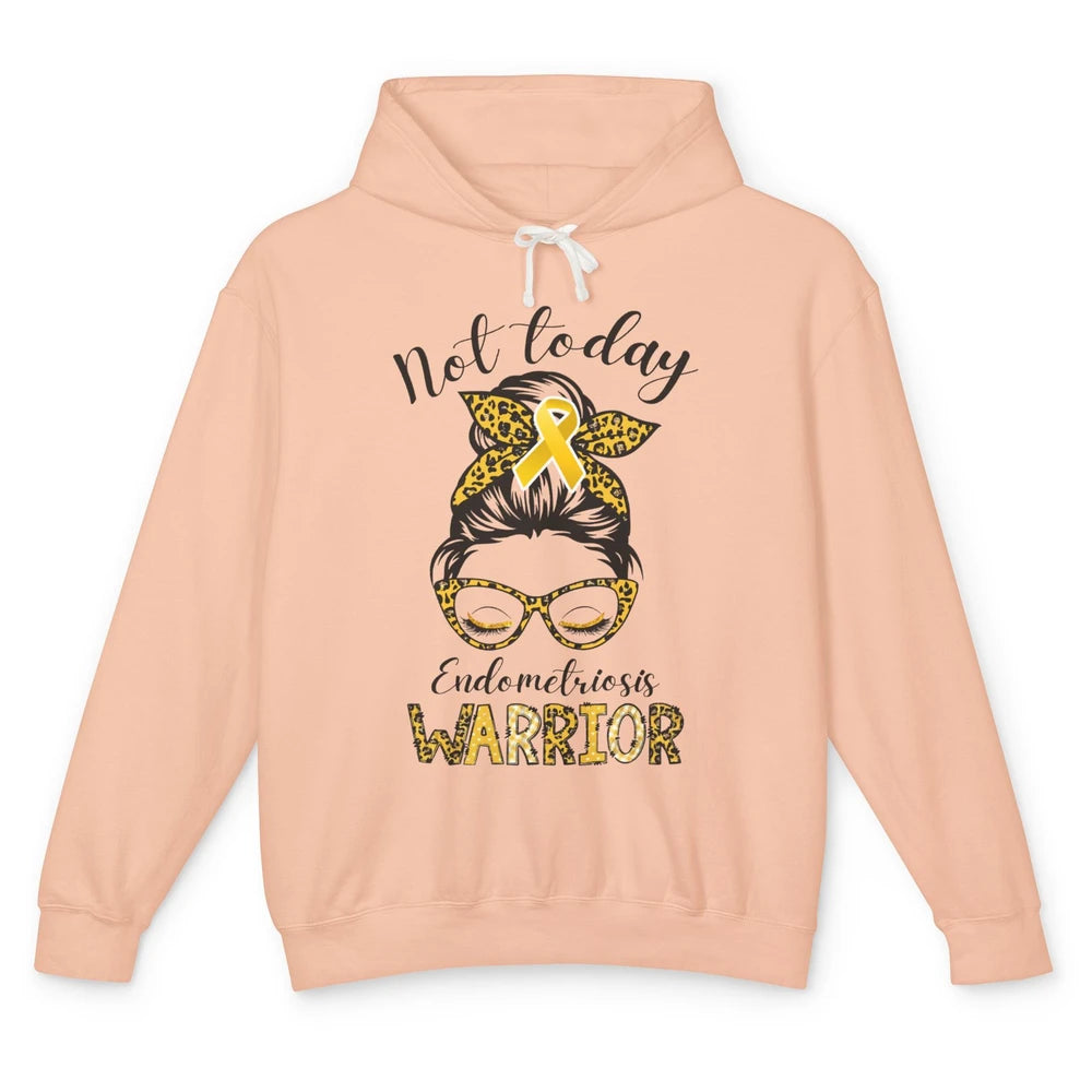 Endometriosis Awareness Leopard Messy Bun Not Today Warrior Unisex Lightweight Hoodie