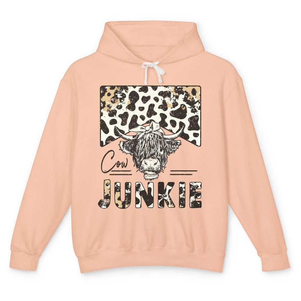 Leopard Highland Cow Bandana Cow Junkie Western Country Gift Unisex Lightweight Hoodie