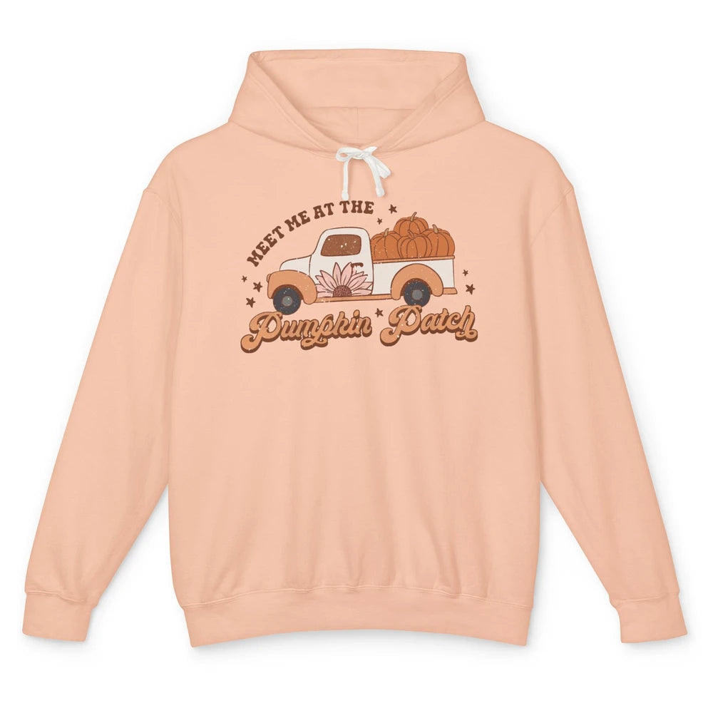 Retro Pumpkin Truck Meet Me At Pumpkin Patch Fall Halloween Unisex Lightweight Hoodie