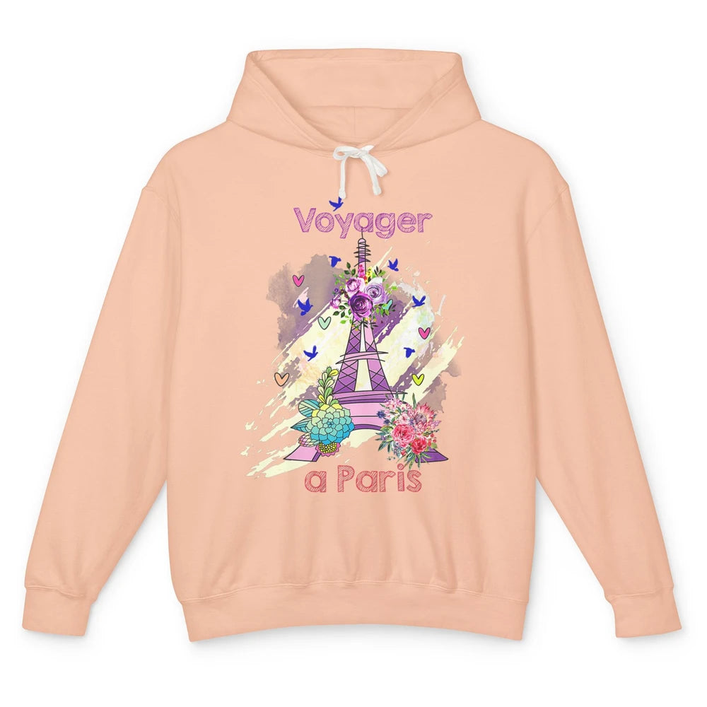 Voyager Floral Eiffel Tower Minimal Paris France Traveling Unisex Lightweight Hoodie