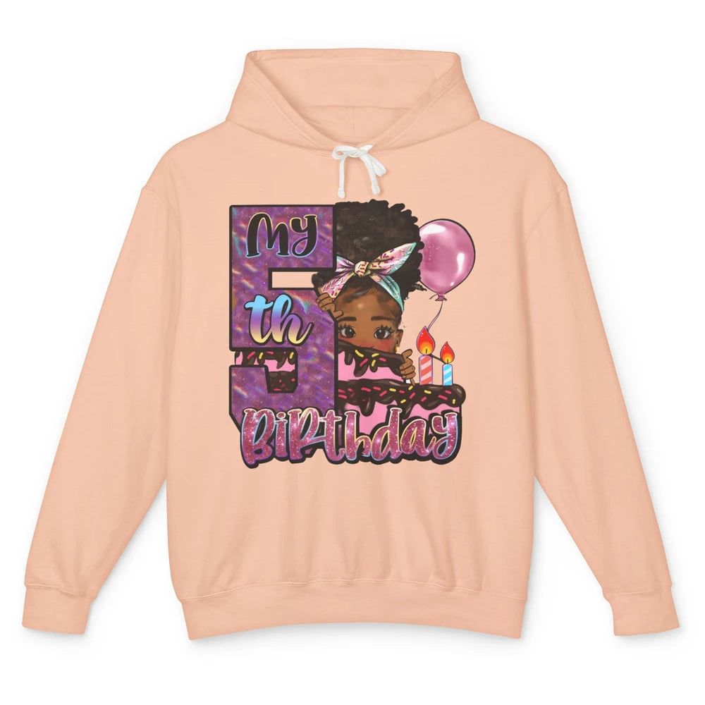 Little Black Girl My Fifth Birthday Party Afro Girl 5 Year Unisex Lightweight Hoodie