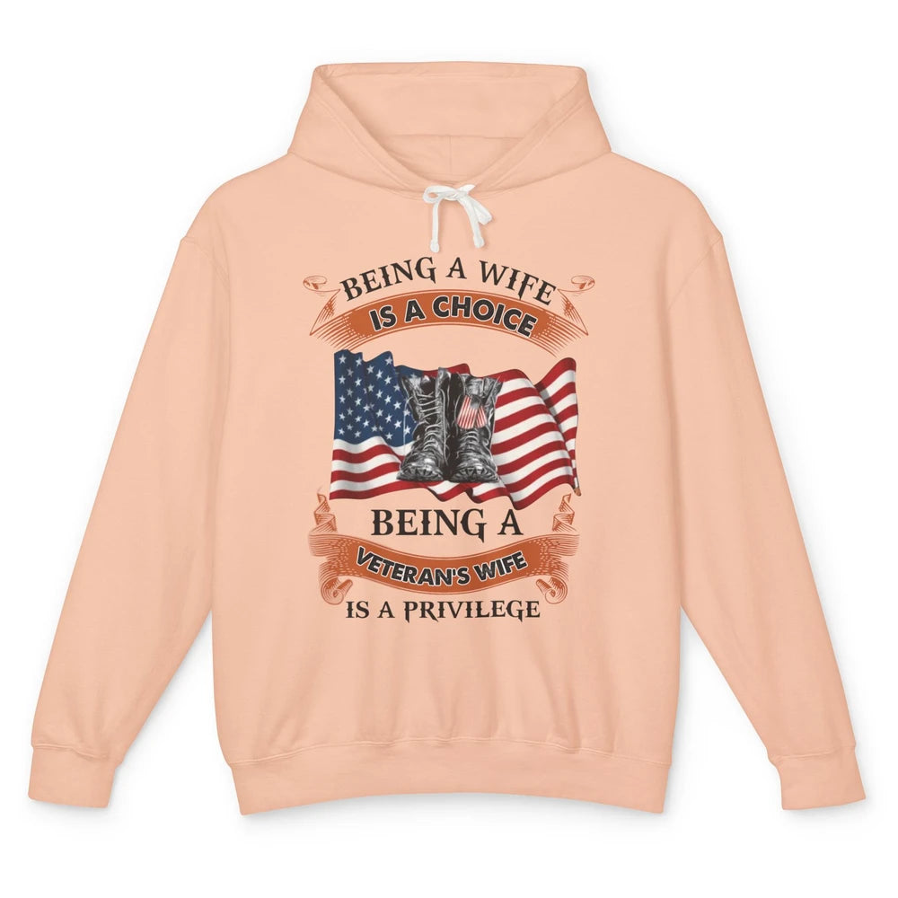 Retro US Flag Combat Boot Being Veteran's Wife Is Privilege Unisex Lightweight Hoodie