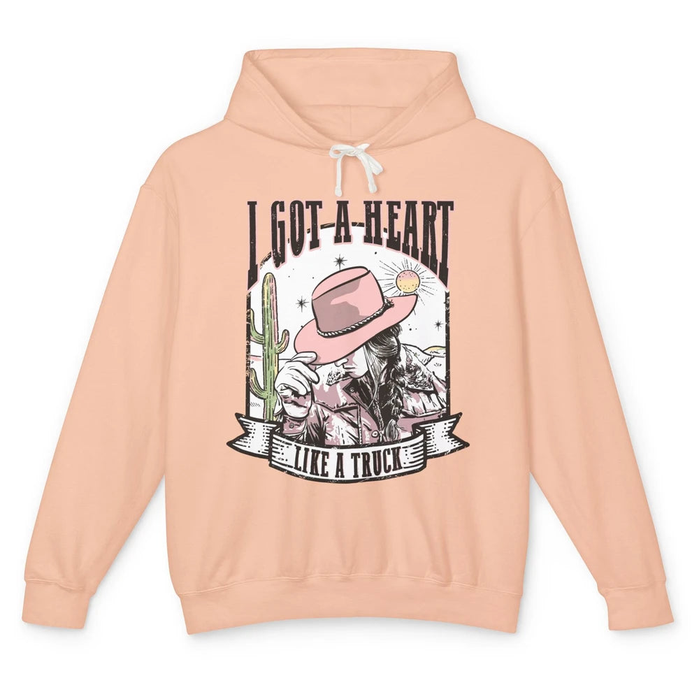 Retro Desert Cowgirl I Got A Heart Like A Truck Western Unisex Lightweight Hoodie