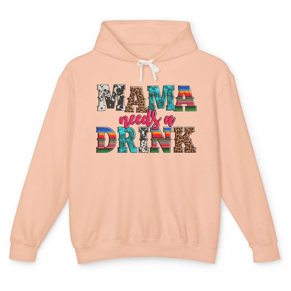 Western Mama Needs Drink Leopard Turquoise Mothers Day Retro Unisex Lightweight Hoodie