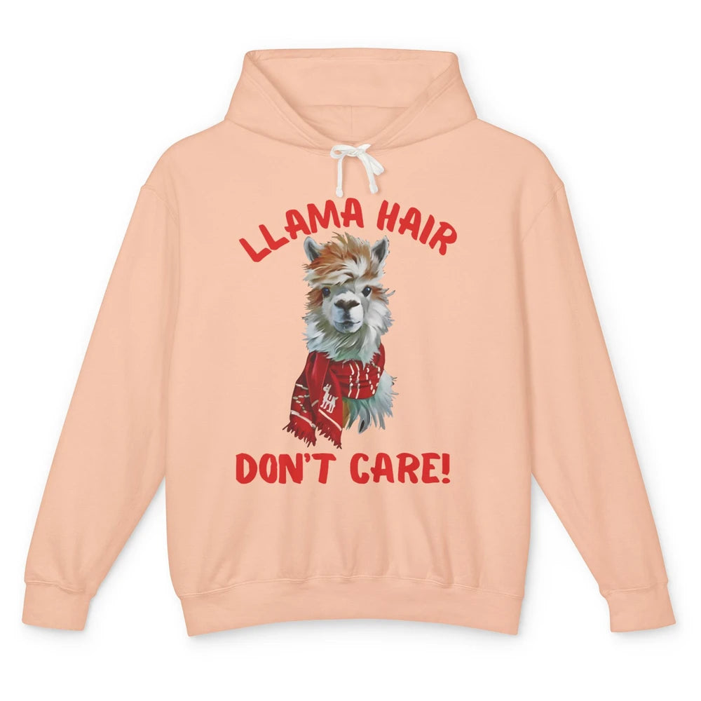 Llama Hair Dont Care Funny Farm Animal Cool Alpaca Winter Unisex Lightweight Hoodie