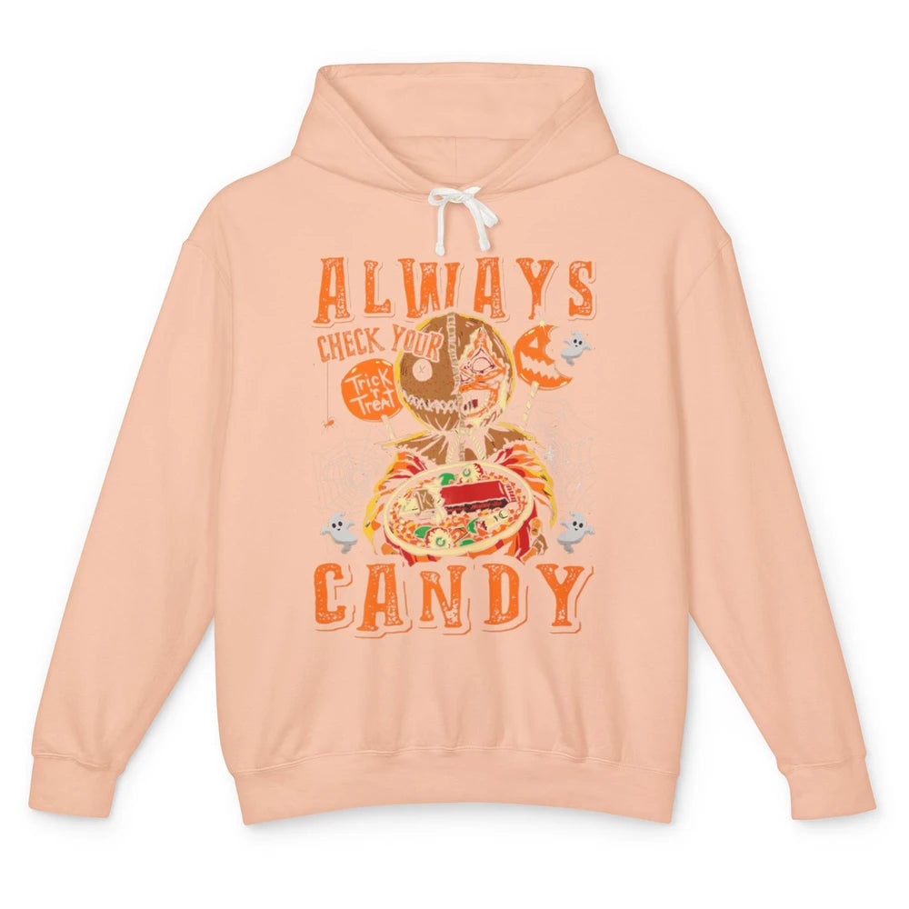 Always Check Your Candy Trick Treat Pumpkin Spooky Halloween Unisex Lightweight Hoodie