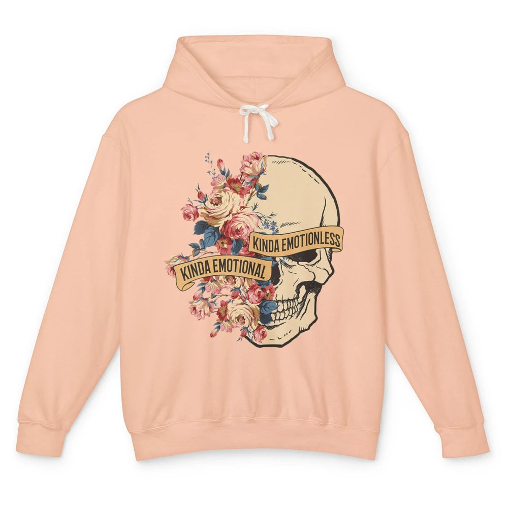 Kinda Emotional Emotionless Flower Skull Vintage Skeleton Unisex Lightweight Hoodie