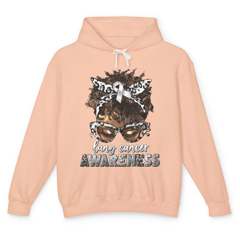 Afro Lung Cancer Awareness Black Woman Messy Hair Warrior Unisex Lightweight Hoodie