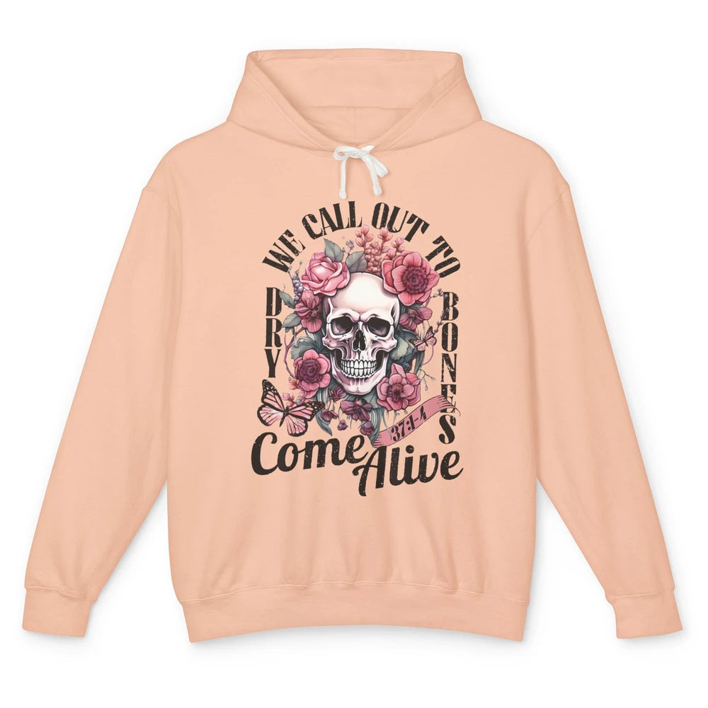 Floral Skull Dry Bones Come Alive Bible Christian Halloween Unisex Lightweight Hoodie