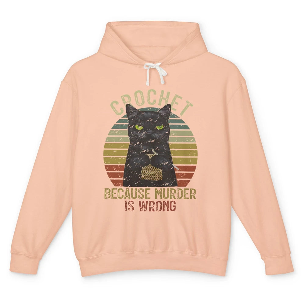 Vintage Black Cat Crochet Because Murder is Wrong Yarning Unisex Lightweight Hoodie