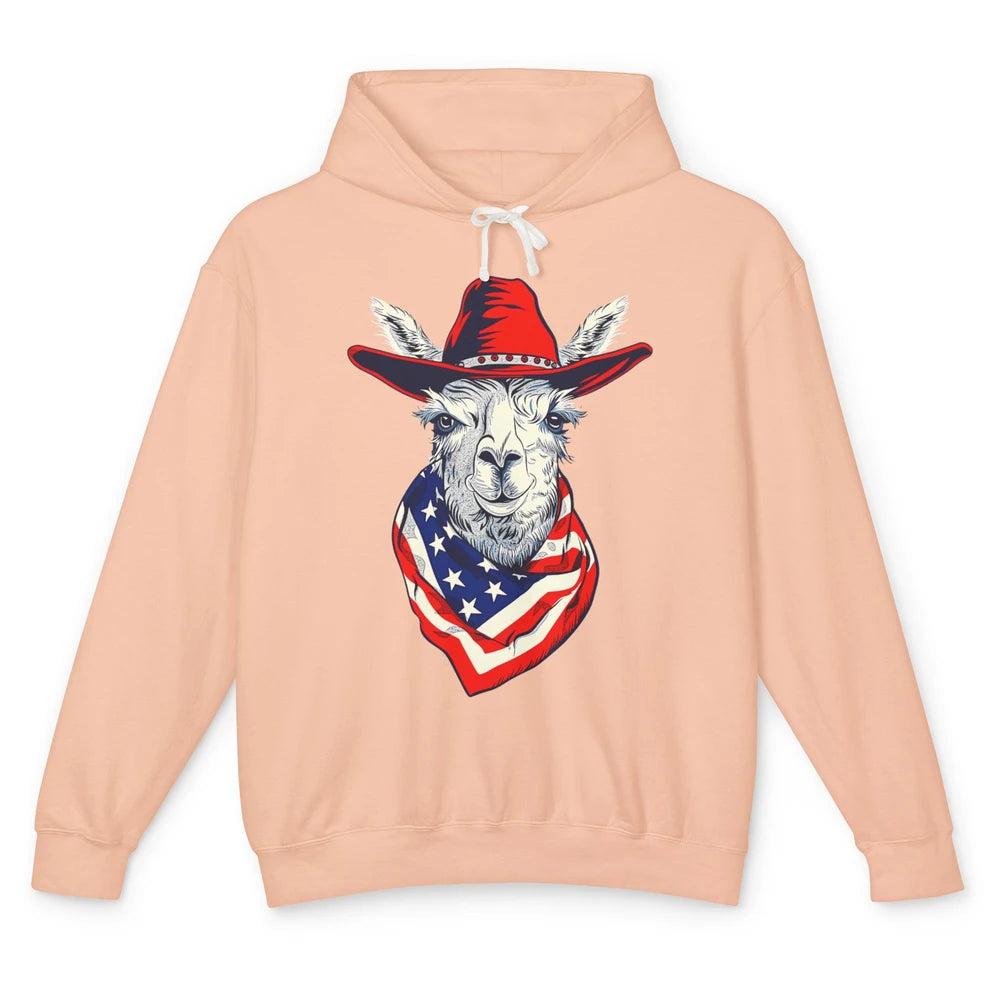 Funny Alpaca Cowboy Western Country Llama Rodeo USA Flag Retro Howdy Unisex Lightweight Hoodie