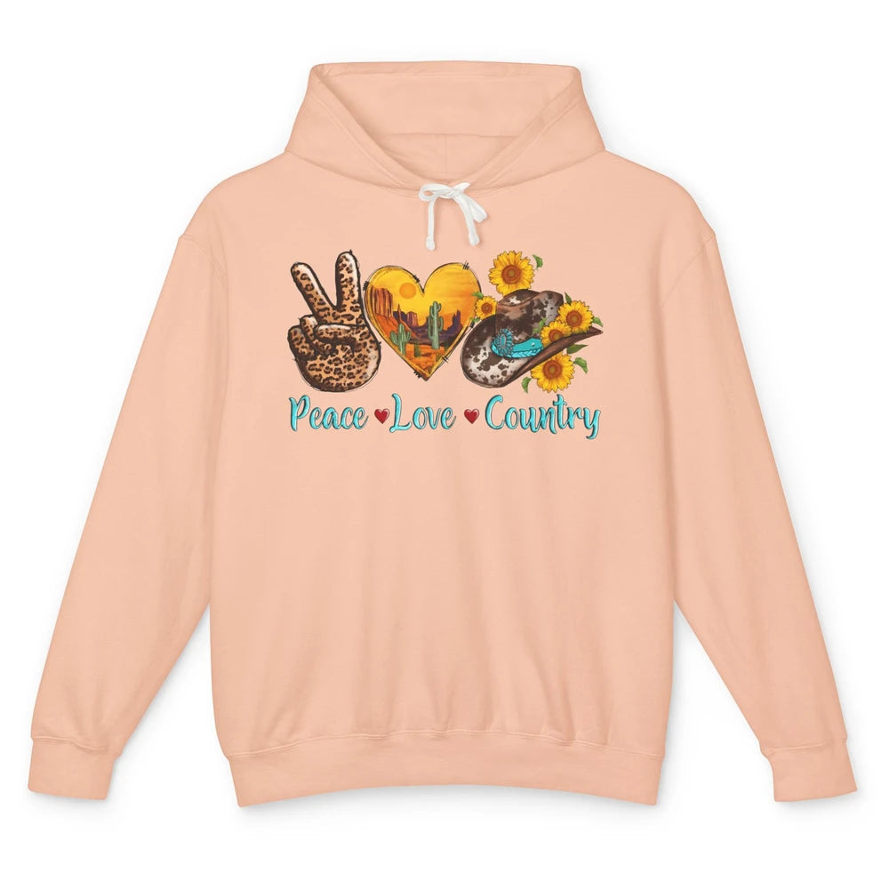 Retro Sunflower Peace Love Country Cowgirl Boots Western Unisex Lightweight Hoodie