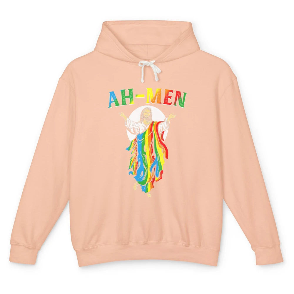 Ah Men LGBT Gay Pride Jesus Christian God Rainbow Flag Love Unisex Lightweight Hoodie