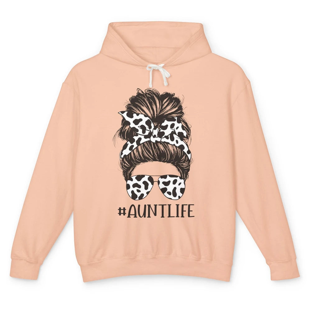 Aunt Life Messy Bun Glasses Cowhide Western Auntie Life Unisex Lightweight Hoodie