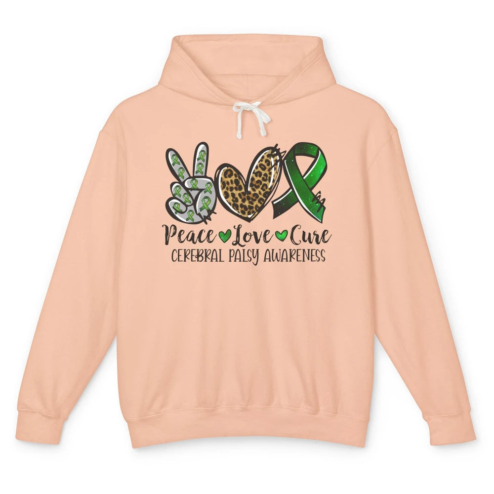 Cerebral Palsy Awareness Heart Green Ribbon Peace Love Cure Unisex Lightweight Hoodie