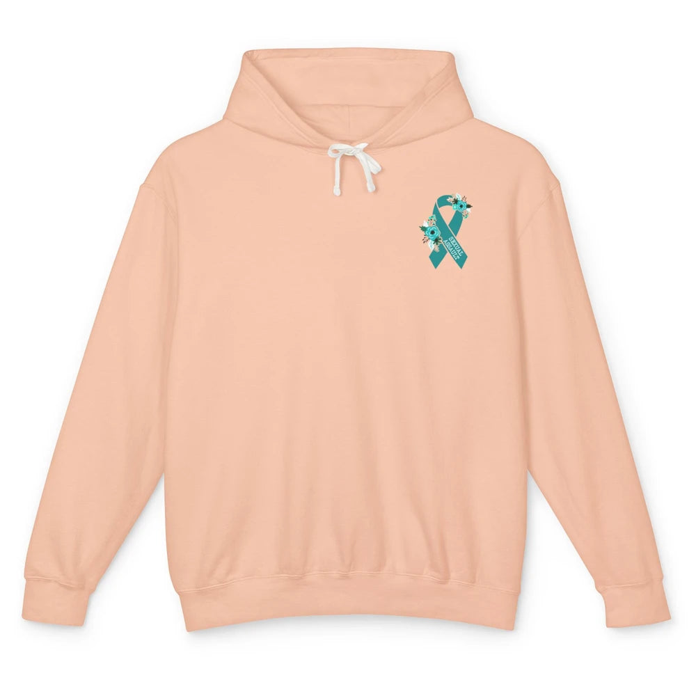 Sexual Assault Awareness Floral Teal Ribbon Awareness Gift Unisex Lightweight Hoodie