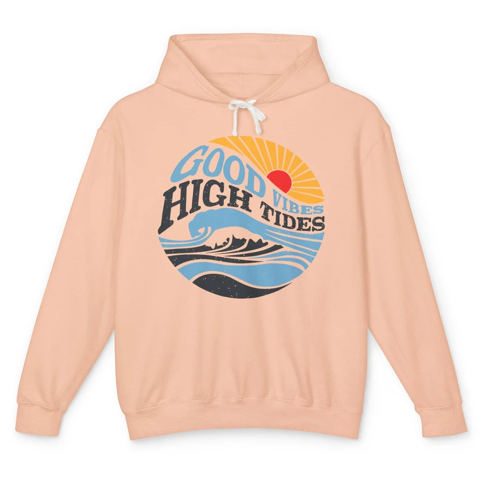 Retro Rainbow Sunrise Good Vibes High Tides Positive Vibes Unisex Lightweight Hoodie