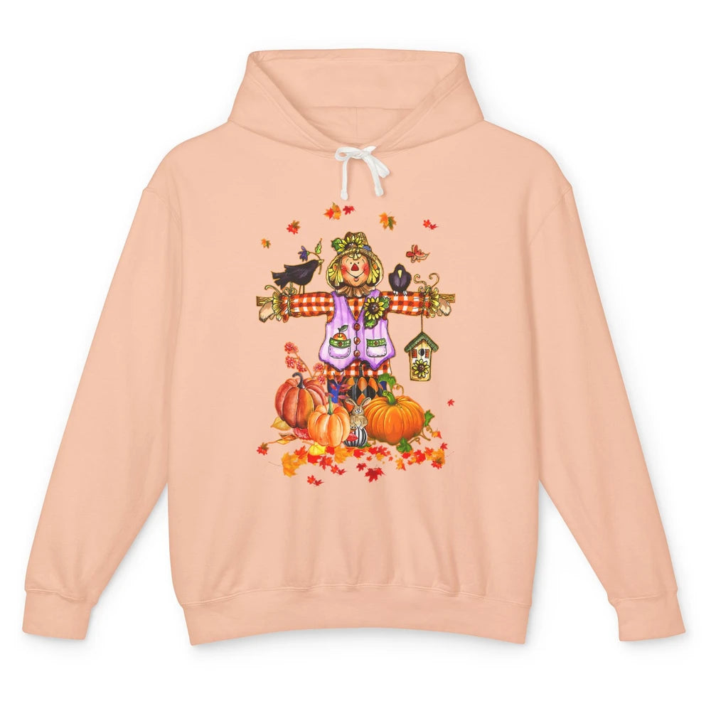 Scarecrow Autumn Hello Fall Pumpkin Thanksgiving Halloween Unisex Lightweight Hoodie