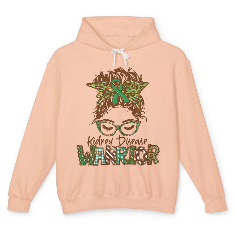 Kidney Disease Warrior Strong Women Messy Bun Green Ribbon Unisex Lightweight Hoodie