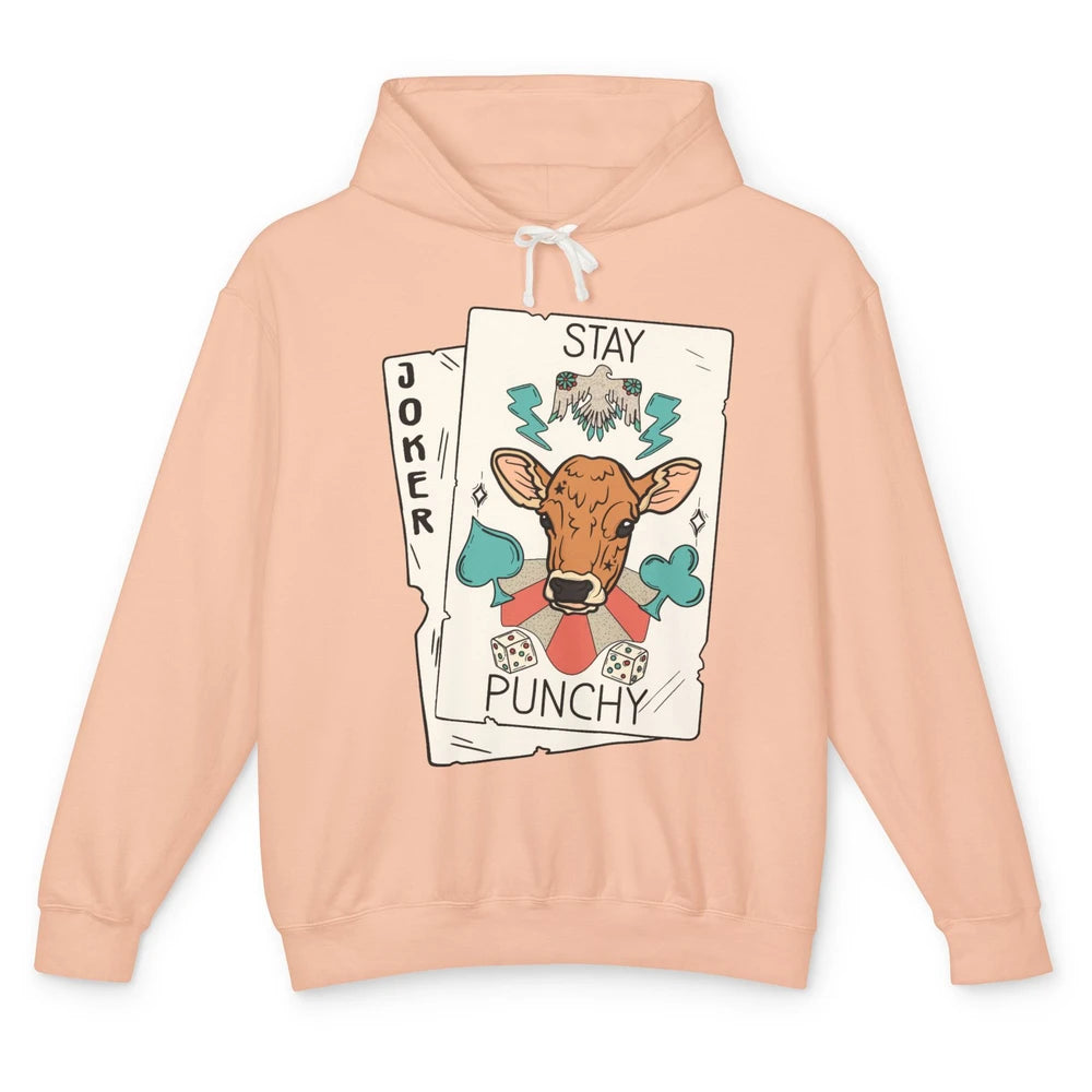 Calf Cow Stay Punchy Playing Cards Western Country Cattles Unisex Lightweight Hoodie